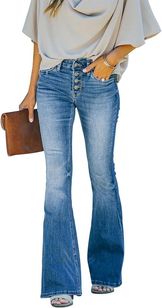 KUNMI Women's Flare Bell Bottom Jeans High Waisted Wide Leg Bootcut Jeans Stretchy Denim Pants | Amazon (US)