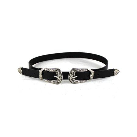 Pudcoco Women Black Leather Belt Western Cowgirl Waist Waistband Single Metal Buckle | Walmart (US)