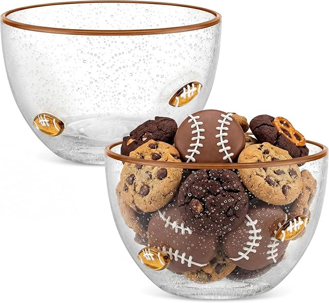2 Pcs Football Glass Snack Bowls, 14oz Clear Candy Serving Dishes with Bubble Design, Small Servi... | Amazon (US)