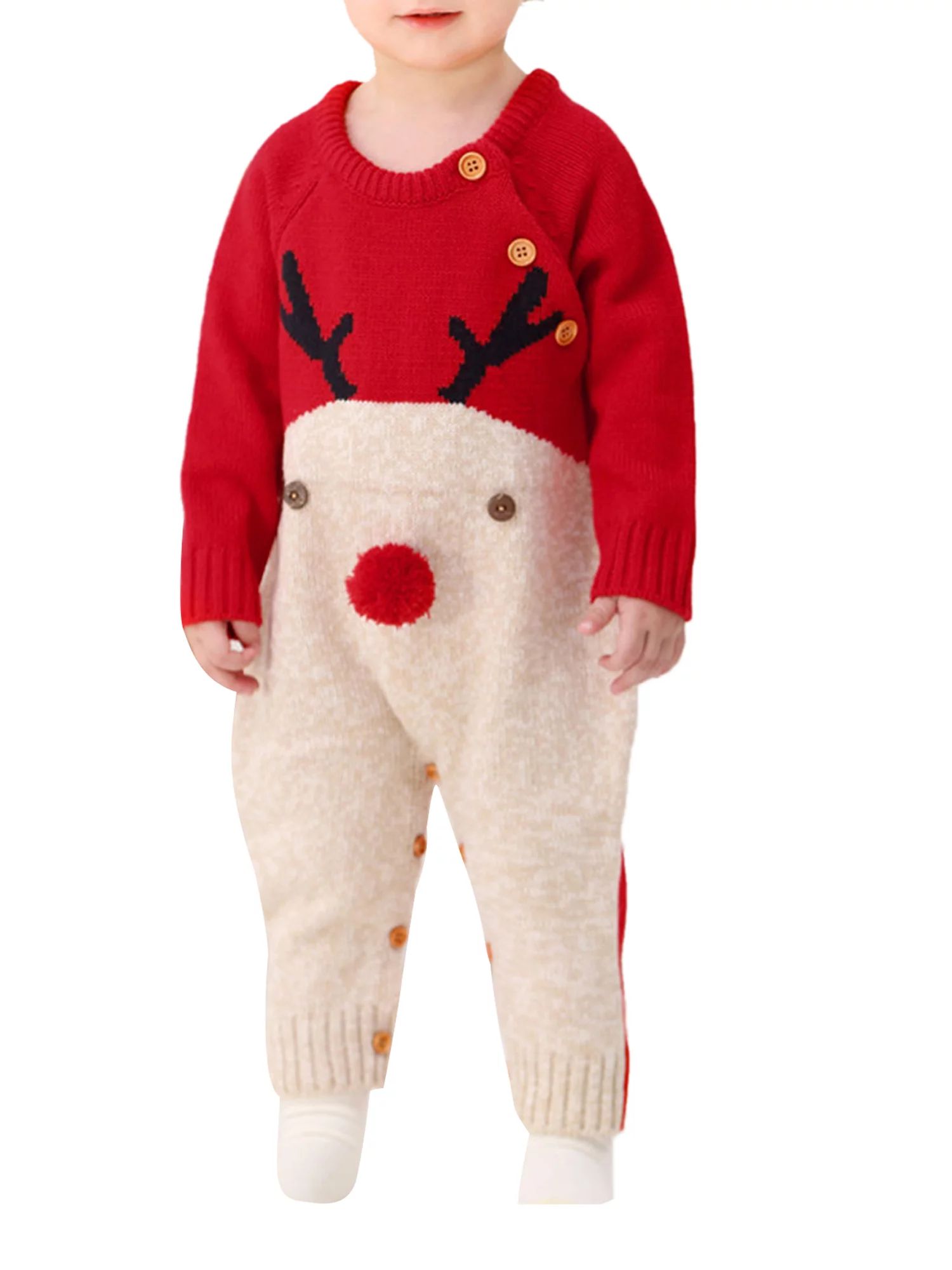 Canis Newborn Baby Girl Boys Xmas Knitting Romper Deer Jumpsuit Christmas Outfits - Walmart.com | Walmart (US)