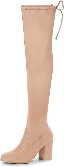 Allegra K Women's Round Toe Chunky Heel Over the Knee High Boots | Amazon (US)