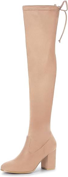 Allegra K Women's Round Toe Chunky Heel Over the Knee High Boots | Amazon (US)