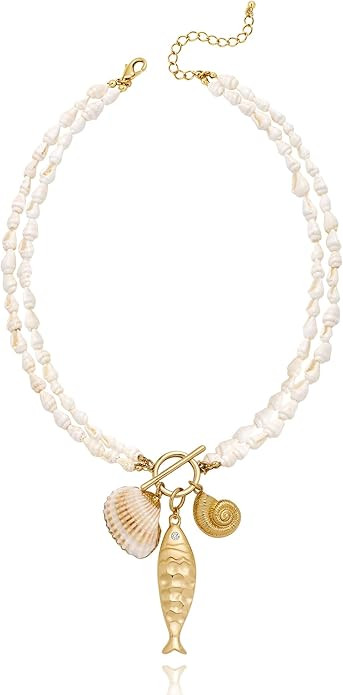 LILIE&WHITE Gold Fish Necklaces for Women Shiny Shell Conch Pendant Necklaces Classic Beach State... | Amazon (US)