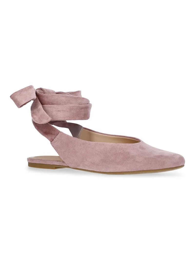 Scoop Women's Faux Suede Ankle Wrap Ballet Flats | Walmart (US)