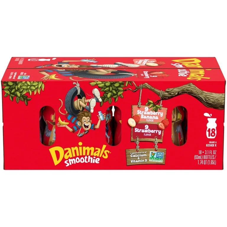 Danimals Smoothie Strawberry Explosion and Swingin' Strawberry Banana Dairy Drink, 3.1 OZ, 18 Ct | Walmart (US)