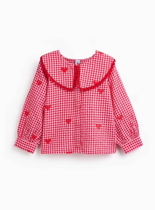 Pink Gingham Heart Print Collared Blouse 3-4 years | Tu Clothing