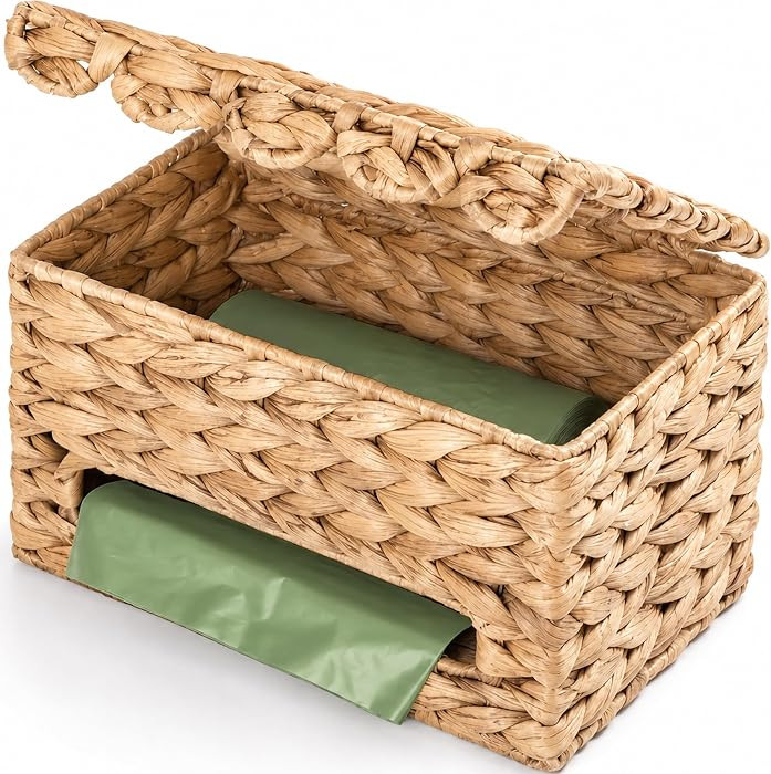 Trash Bag Holder with Scalloped Lid 13\u201330 Gallon Trash Bag Roll Holder Wall Mount Garbage Ba... | Amazon (US)