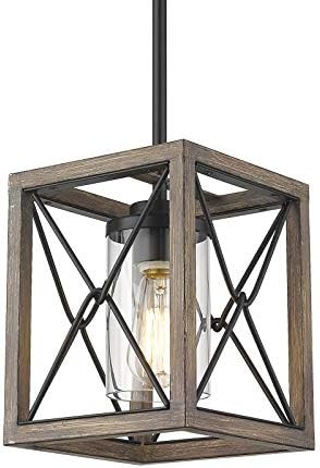 FEMILA Farmhouse Pendant Light, 1-Light Rustic Cage Hanging Light Fixture, Antique Wood Finish Fi... | Amazon (US)