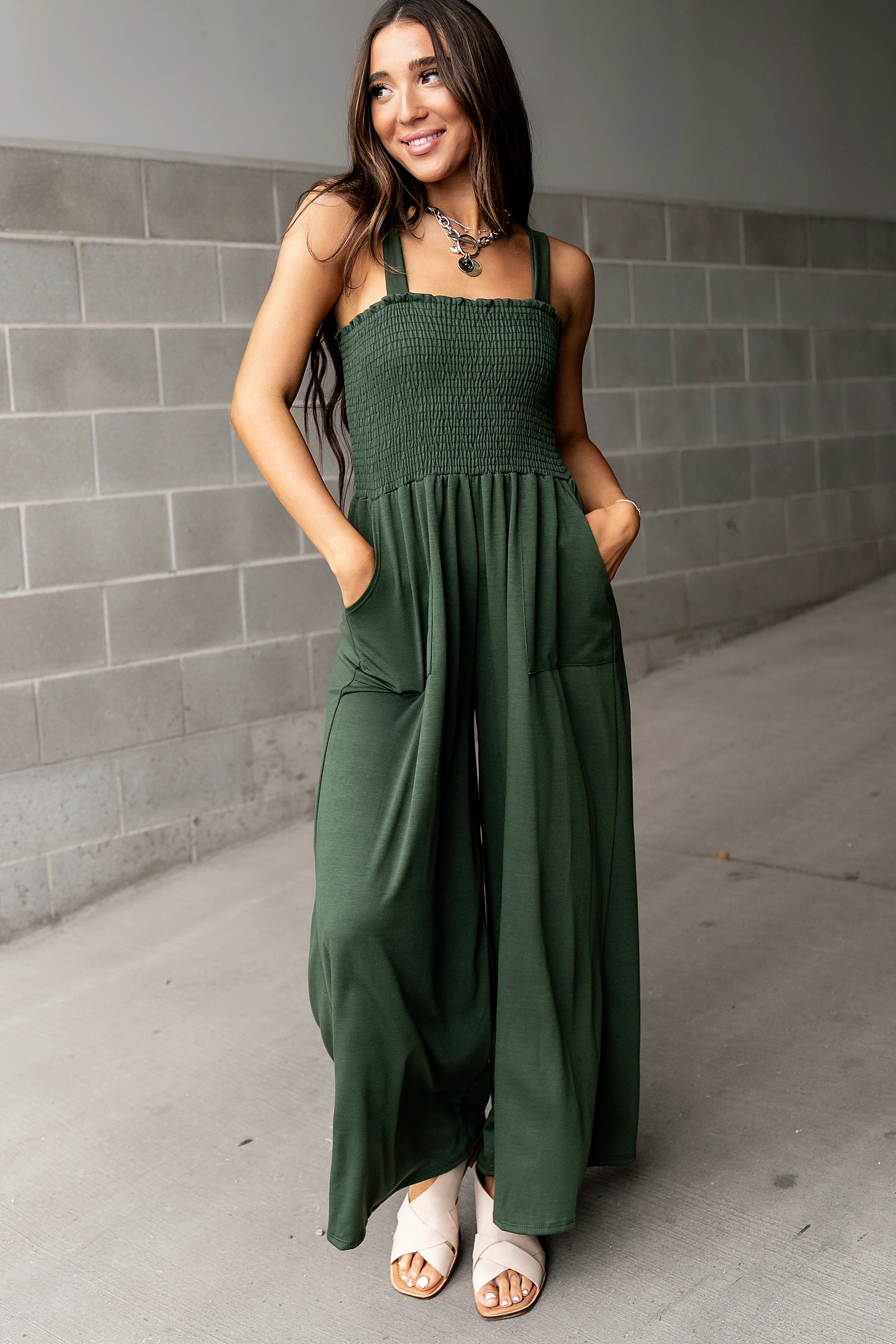 Beatrix Wide Leg Jumpsuit - Hunter Green | Mindy Mae's Market