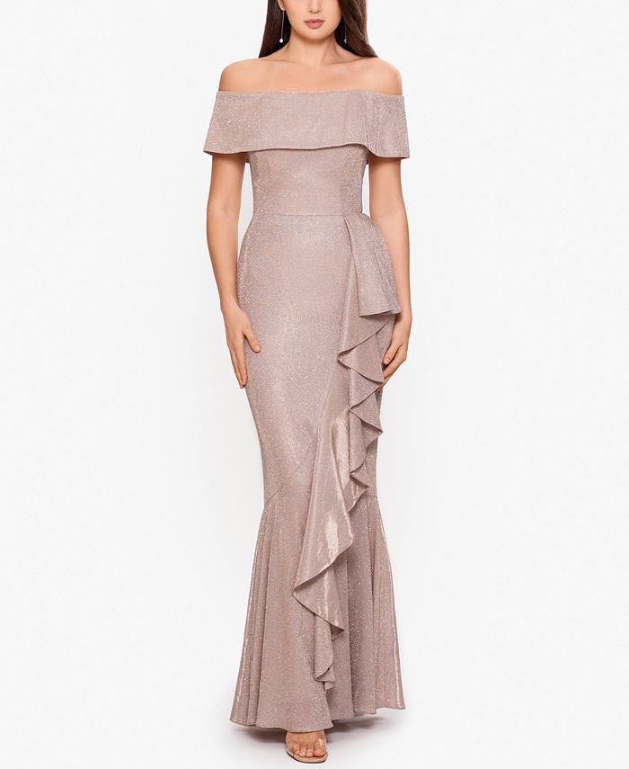 Betsy & Adam Off-The-Shoulder Shimmer Gown & Reviews - Dresses - Women - Macy's | Macys (US)
