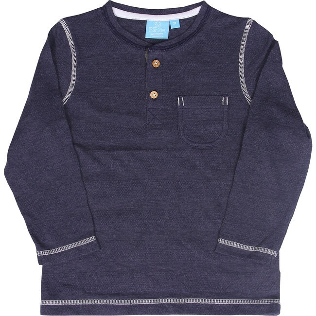 Harper Long Sleeve Henley, Navy Heather | Maisonette
