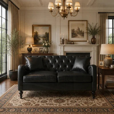 PU Leather Loveseat Sofa, Tufted 2-Seater Couch with Solid Wood Frame & Birch Wood Legs, Upholstered for Living Room, 3 Colors Available | Wayfair North America