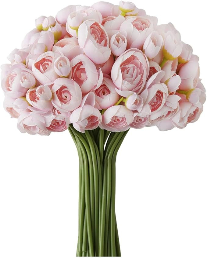 Meldel 32Pcs Ranunculus Artificial Flower, Faux Silk Mini Pink Ranunculus Flowers for DIY Bouquet... | Amazon (US)