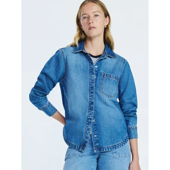 Free Assembly Women's Button Up Denim Shirt with Long Sleeves, Sizes XS-XXL | Walmart (US)