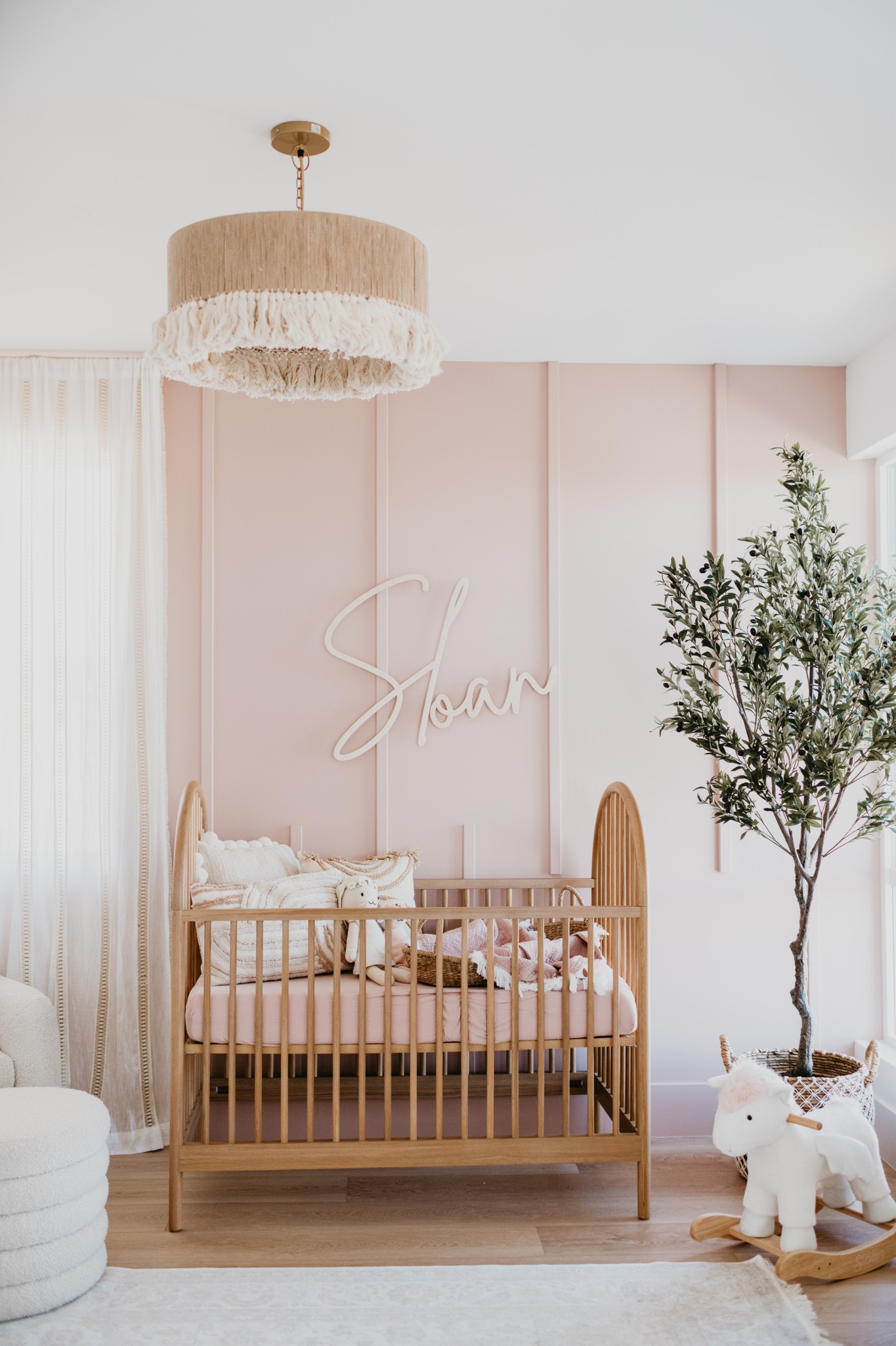 Sloan’s nursery reveal 🤍🤍
Baby girl nursery/ nursery inspo/ rocking chair/ nursery decor/ boho nursery/ olive tree/ fringe chandelier/ rocking horse/ name sign/ nursery design

#LTKhome #LTKbaby #LTKFind