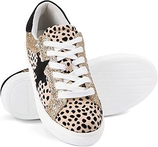 PARTY Women's Fashion Star Sneaker Lace Up Low Top Comfortable Cushioned Walking Shoes | Amazon (US)