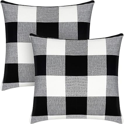 Syntus Set of 2 Buffalo Check Throw Pillow Covers Farmhouse Outdoor Plaid Square Pillow Cushion C... | Amazon (US)