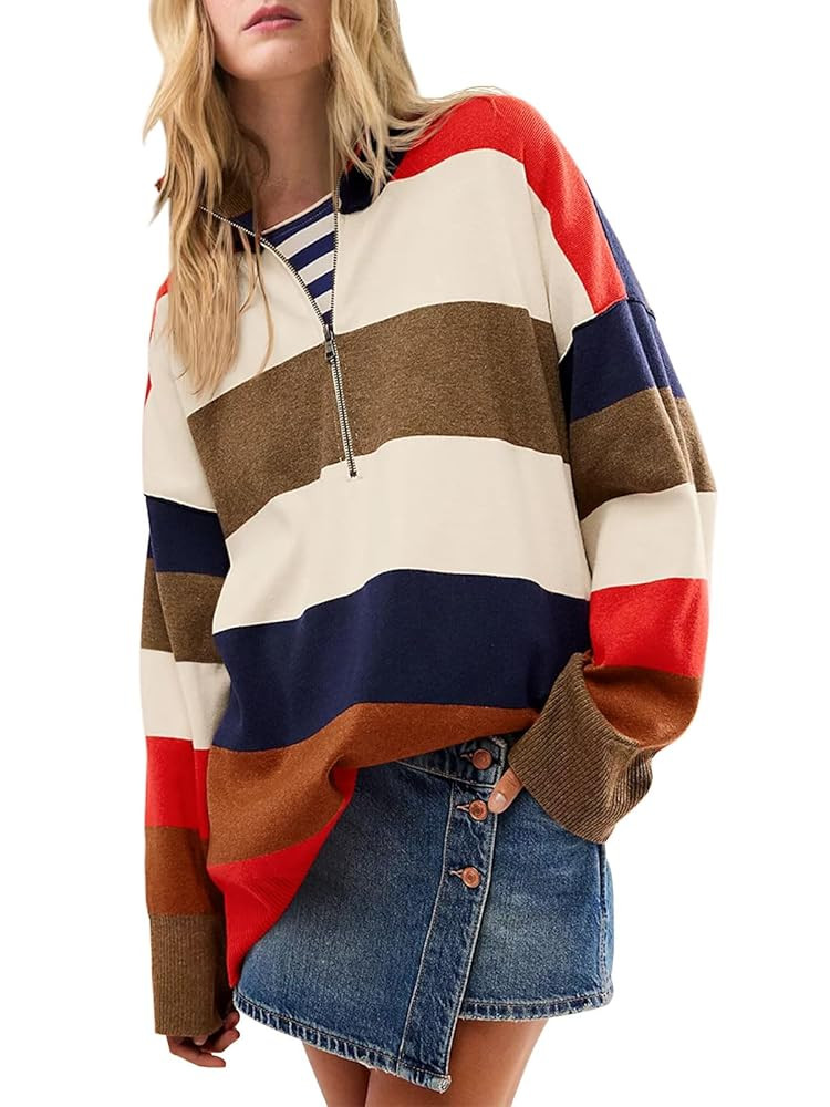 Yousify Oversized Womens Sweaters Fall 2025 Half Zipper Turtleneck Sweater Long Sleeve Tops S-2XL | Amazon (US)