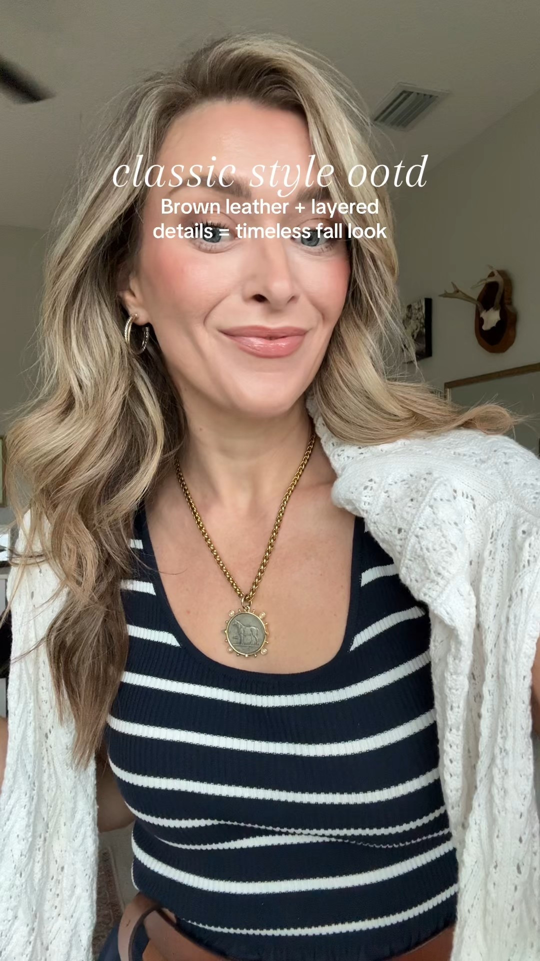 Classic style will always be in. I love pulling together timeless pieces — the brown leather shoes tied to the belt, the layered cardigan, and clean lines make this outfit feel chic and effortless. 
classic style, timeless wardrobe, mom outfit inspo, affordable chic, fall layering, cardigan styling, elevated mom style, style tips, polished looks, capsule wardrobe