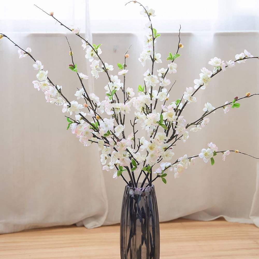 Cherry Blossom Branches, Faux Silk Artificial Flowers Plum Decoration Tree 47" Long Stems for Vas... | Amazon (US)