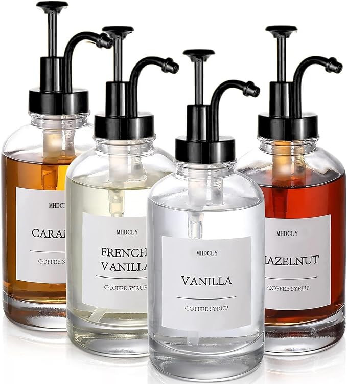 Coffee Bar Accessories,MHDCLY Coffee Syrup Dispenser - 4pack,16.9oz Syrup Dispenser with Labels ... | Amazon (US)