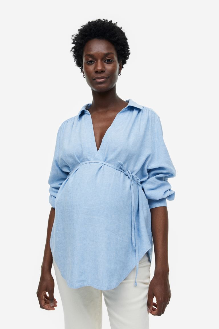 MAMA Linen-blend popover blouse | H&M (UK, MY, IN, SG, PH, TW, HK)