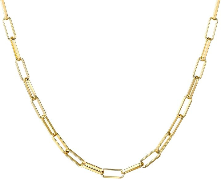 14K Gold Plated Dainty Paperclip Link Chain Necklace for Women Girls | Amazon (US)
