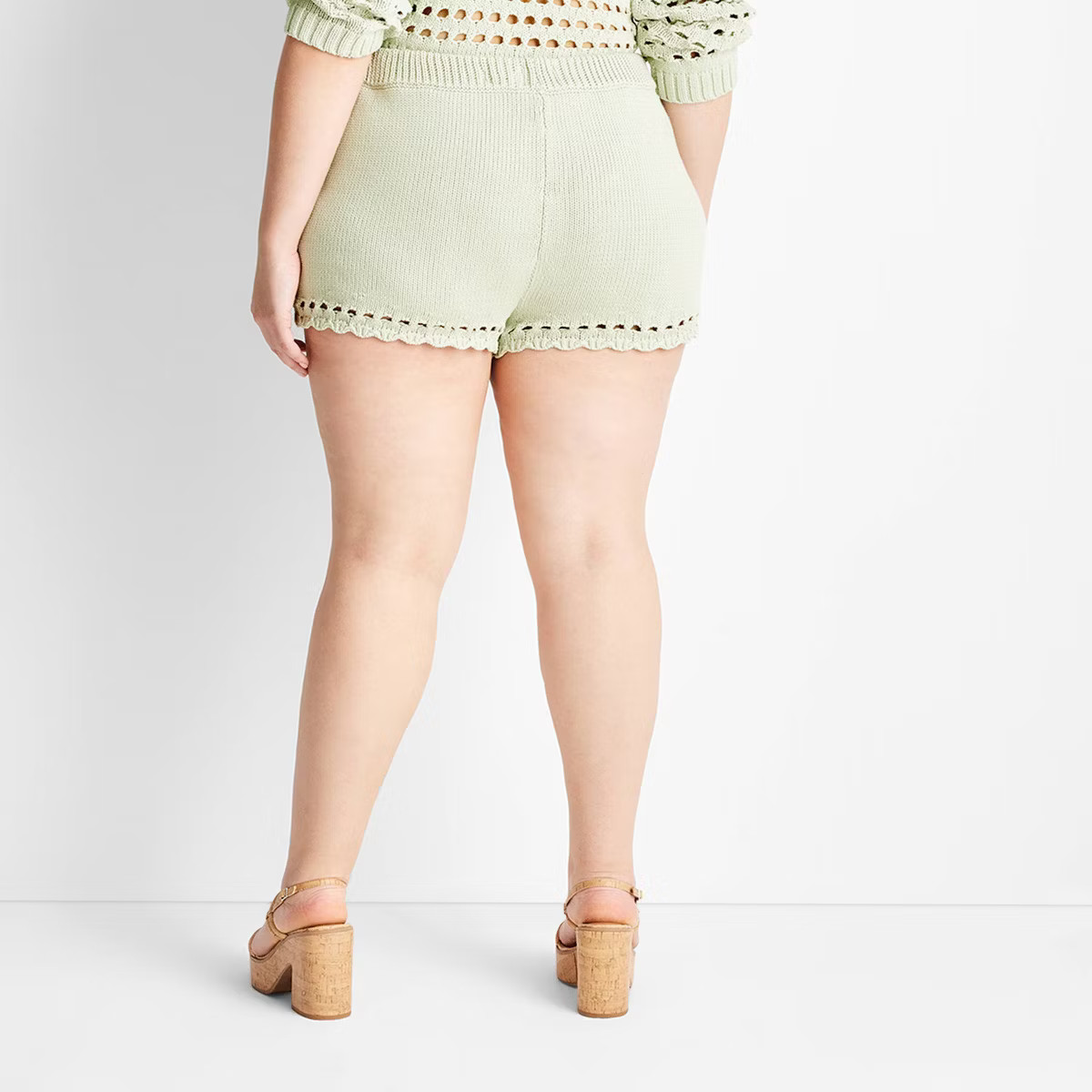 Women's Mid-Rise Open Stitch Sweater Shorts - Future Collective™ with Jenee Naylor Light Green | Target