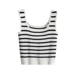Striped Knit Crop Tank Top in White | Chicwish