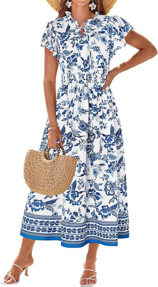 GRACE KARIN Women's Floral Boho Dress Hawaiian Dresse Short Sleeve V Neck Summer Beach Wedding Gu... | Amazon (US)