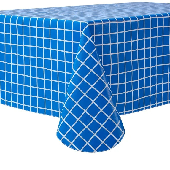 Mainstays Summer Fun PEVA Tablecloth, Indoor & Outdoor for Table 60" x 102" - Blue Windowpane | Walmart (US)