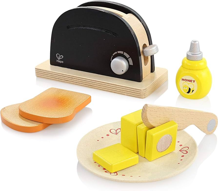 Hape Wooden Black Pop up Toaster Set| Pretend Play Kitchen Playset with Toast, Butter and Honey f... | Amazon (US)