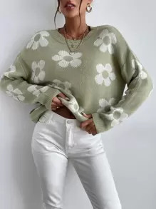 Floral Pattern Drop Shoulder Sweater SKU: sw2108166297284993(1000+ Reviews)$15.49$14.72Join for a... | SHEIN