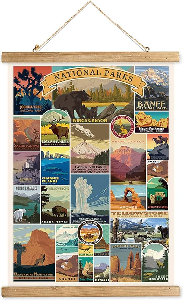 Vintage National Park Poster with Wooden Frame, Retro Style Wall Decor Art Print, Rustic National... | Amazon (US)
