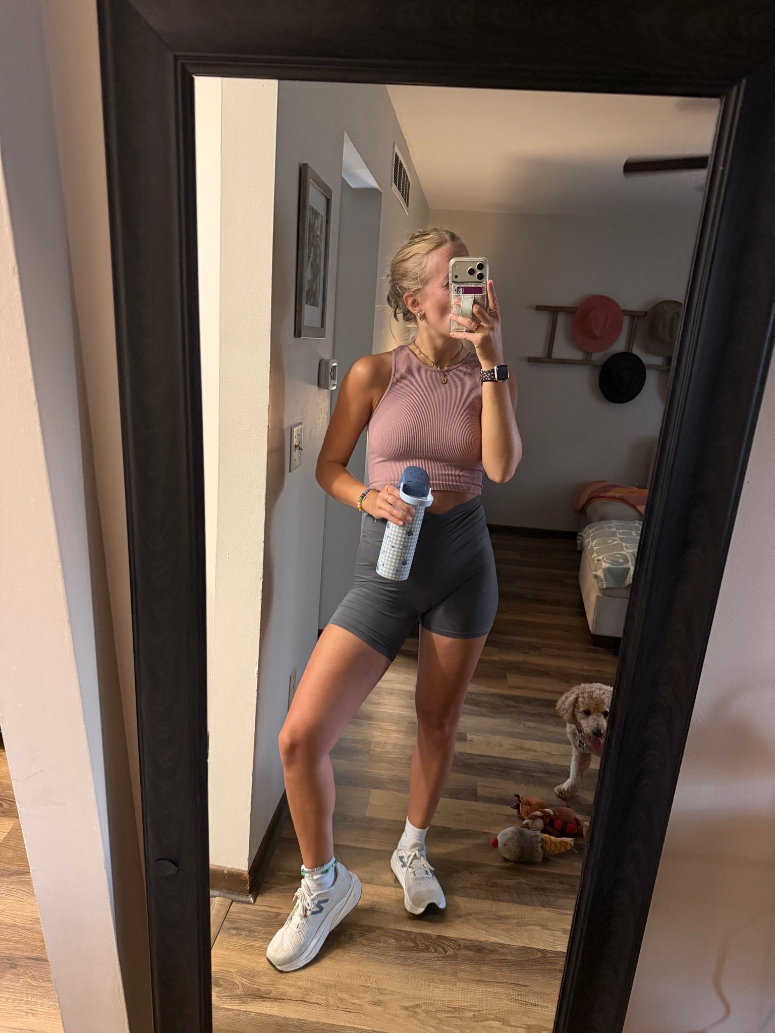 Another perfect summer workout fit – 05.27.26 🦵🏼🦮💪🏻

Med. in @TJ Maxx tank top (old but linking some similar options)
Small in @Target biker shorts — Wild Fable
9 in New Balance tennis shoes from @DSW 
🧦 socks are from @DSW too
🥤water bottle is from Walmart (under $15!!!)

#Amazonfashion #Amazontanktop #Targetfashion #WildFablebikershorts #workoutfit #NewBalanceshoes #runningshoes Amazon finds, Amazon deals, Amazon tank tops, 3 piece sets, Tj Maxx tank tops, blue tank tops, workout tanks, grey biker shorts, trending on Amazon, outfit of the day

#LTKfitnessgoals #LTKootd #LTKActive