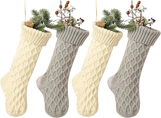 Free Yoka Christmas Stockings Cable Knit Argyle Xmas Stockings 18 Inches Large Size Personalized ... | Amazon (US)