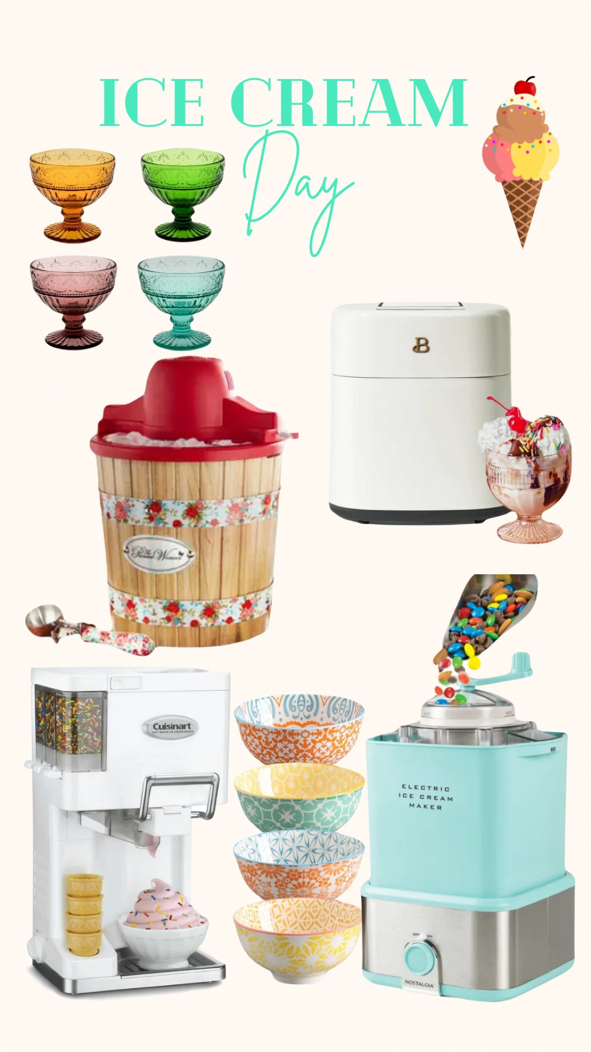 Ice cream day 
Ice cream maker
Ice cream bowl 
Glass bowl
Summer activities family fun 

#LTKSeasonal #LTKhome #LTKswim