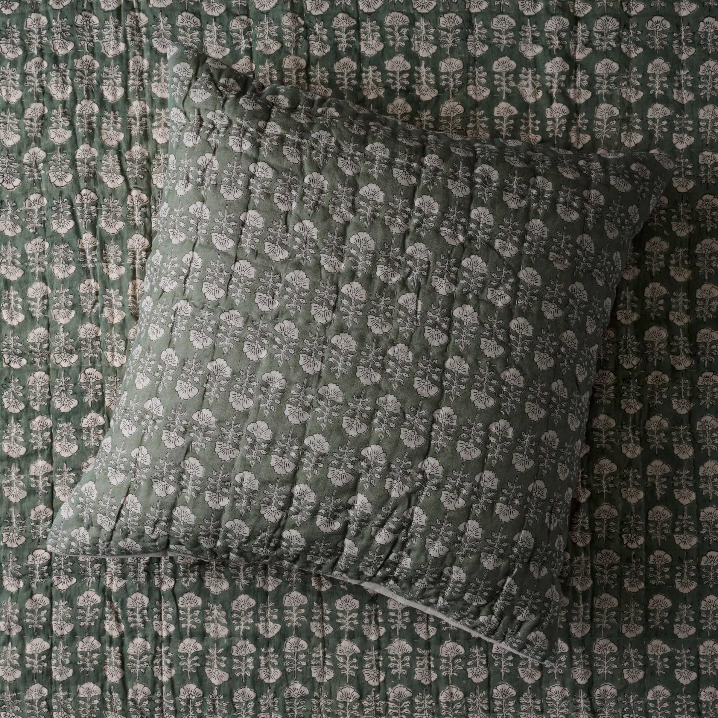 Flora Block Print Pillow Sham - Dusty Green | Magnolia