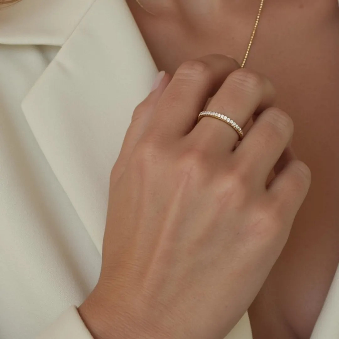 Dainty Gold Ring Diamond Alternative CZ Promise Thin Band Stackable Plated Anniversary Gift Weddi... | Etsy (US)