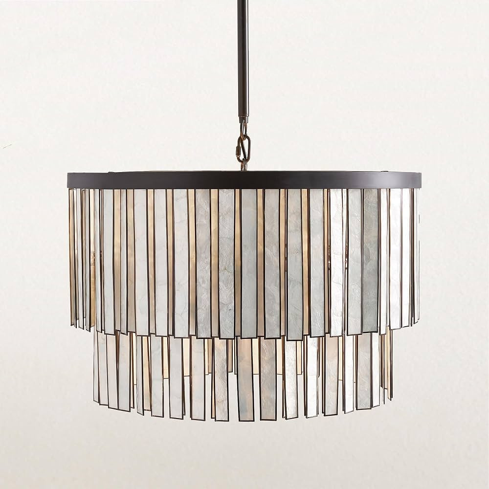 Capiz Round Chandelier Industrial Style Chandelier Over Kitchen Island, Living Room, Bedroom Ceil... | Amazon (US)