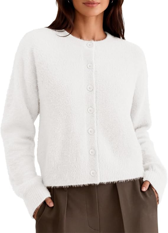 MEROKEETY Women's Fall Long Sleeve Button Fuzzy Cardigan Sweater | Amazon (US)