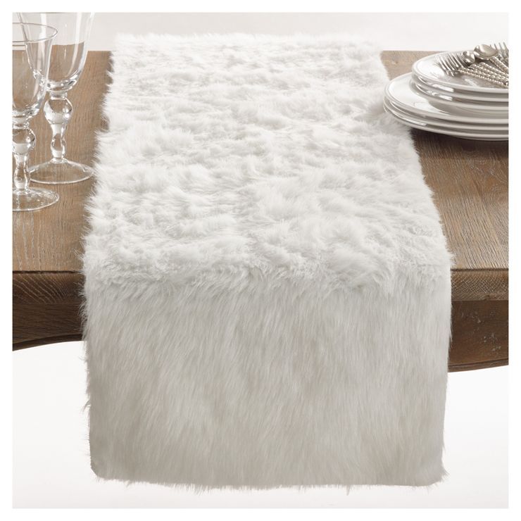 72"x15" Faux Fur Table Runner White - Saro Lifestyle | Target