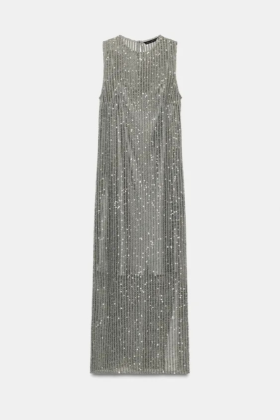 Model height: 183 cmSequin dress with a round neck and sleeveless design. Featuring lining, side ... | Zara UK