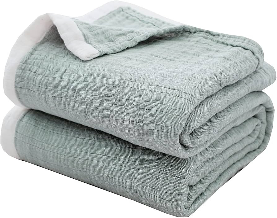 SE SOFTEXLY Cotton Muslin Blankets 4-Layer Blue Blankets for Bed Couch,Thermal Blanket for Adults... | Amazon (US)