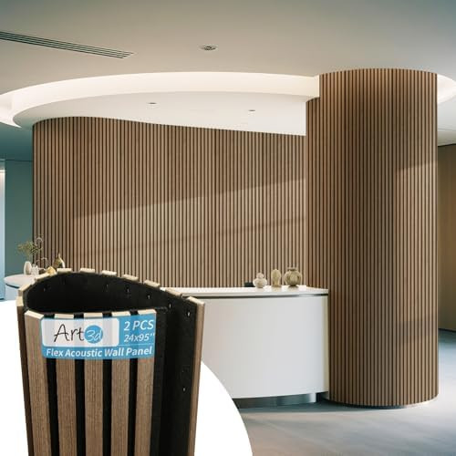 Art3d 2-Pack Acoustic Wood Slat Wall Panel with Roll-Flat Design - 95.3 x 23.8 Inch Sound Absorbi... | Amazon (US)