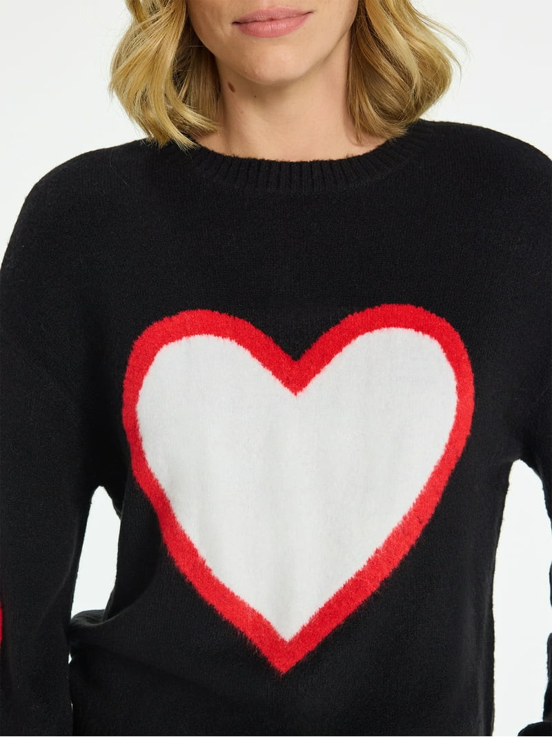 99 Jane Street Women's and Women's Plus Heart Sweater, Midweight, Sizes XS-4X | Walmart (US)