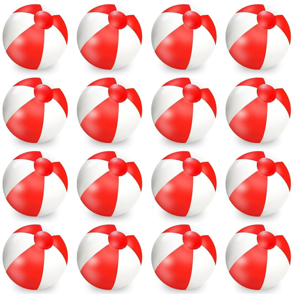 Whaline 16Pcs 16'' Red and White Inflatable Beach Ball Round Pool PVC Balls Cute Game Toys for Su... | Amazon (US)