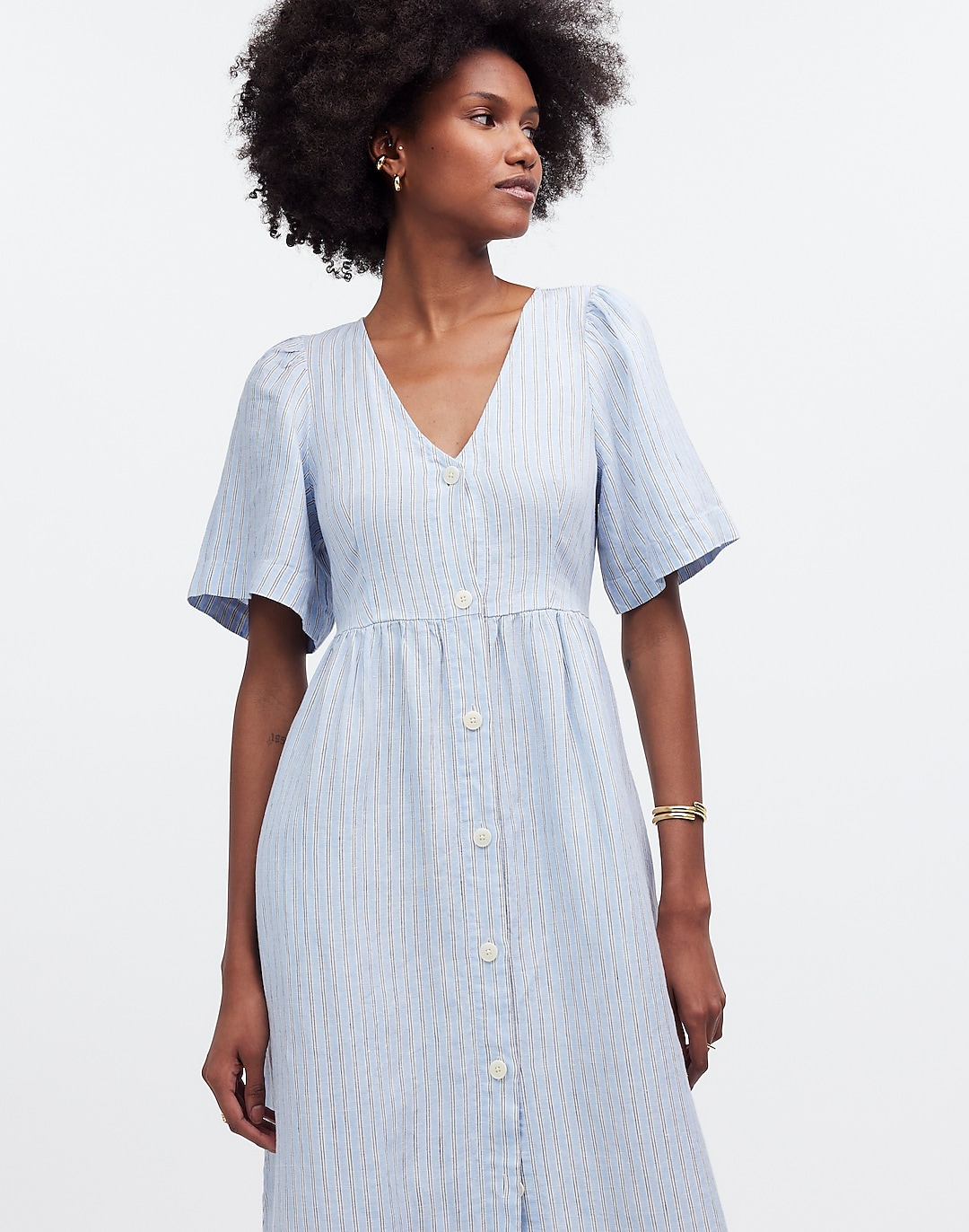 Cassie Button-Front Midi Dress in Stripe 100% Linen | Madewell