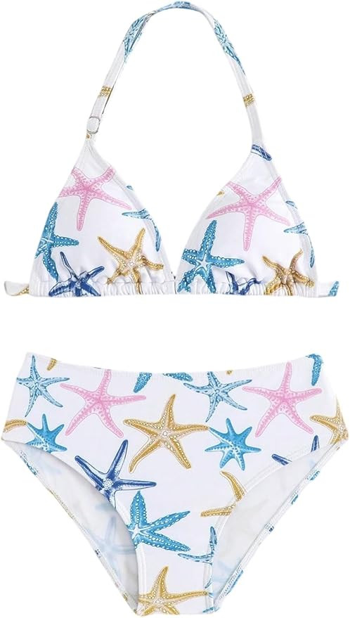 Girl's 2 Piece Graphic Starfish Bathing Suit Halter Triangle Swimsuit Cute Beachwear Bikini Sets | Amazon (US)