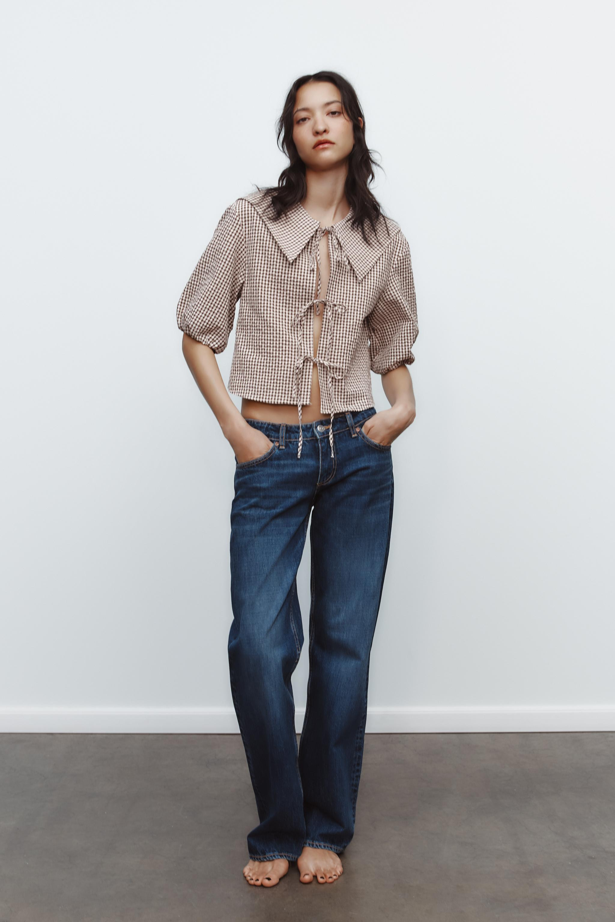 BIB COLLAR GINGHAM SHIRT | Zara US